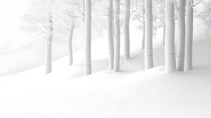 Fototapeta premium Ethereal White Trees Embrace Winter's Quiet Beauty in Snow-Covered Wonderland