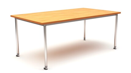 A wooden table with metal legs