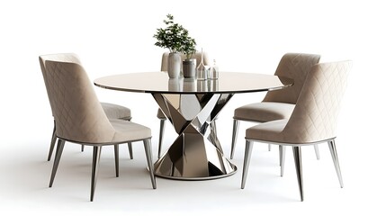 A round dining table with four chairs around it