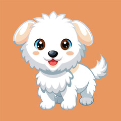 Sweet Fluffy White Dog Sitting with Adorable Happy Face