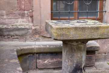 Old stone bench with table in  the old city 