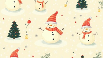 Charming christmas snowmen pattern festive decor digital art cheerful atmosphere birds eye view holiday spirit