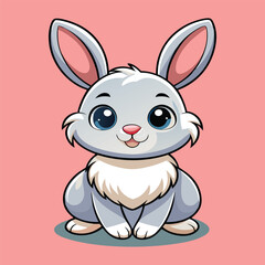 Obraz premium Adorable Gray Bunny with Big Eyes Sitting Smiling