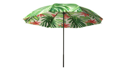 Fototapeta premium realistic beach umbrella with tropical patterns, isolated on a seamless white background