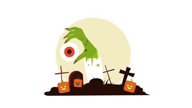 zombie hand, happy halloween concept illustration, animation hd