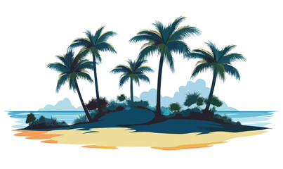Obraz premium Tropical Island with Palm Trees Minimalist Vector Illustration for Travel and Design
