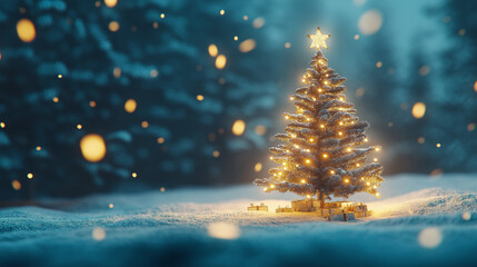 christmas pine tree ornament magic ambiance outside winter gifts night ai generated concept