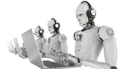 Robots team work, transparent background