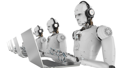 Robots team work, transparent background