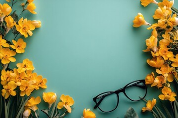 Bright and cheerful workspace with yellow flowers and a steaming cup of tea