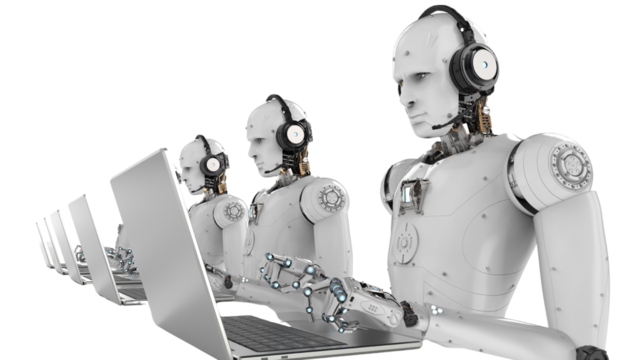 Robots team work, transparent background - Powered by Adobe