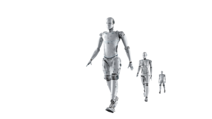 Concept for technological advancement featuring a 3D-rendered group of walking transparent background