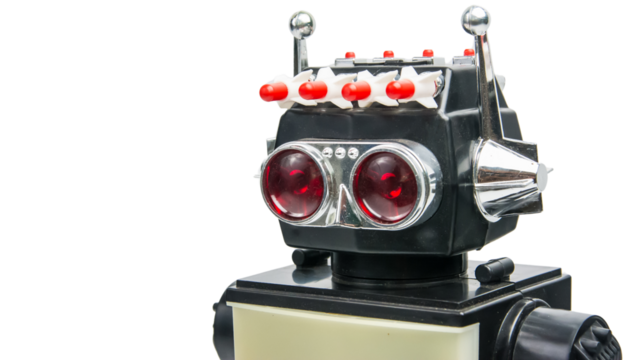 Vintage robot toy, retro classic transparent background
 - Powered by Adobe