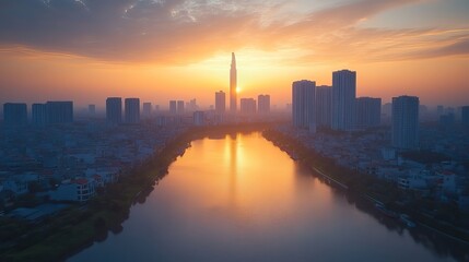 Fototapeta premium top view aerial photograph taken with a drone of bitexco a developed metropolis featuring business centers and office skyscrapers tall buildings in the city of ho chi min
