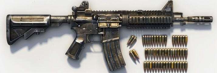 Firearm: Military Assault Rifle with Handgun and Ammunition for Defense