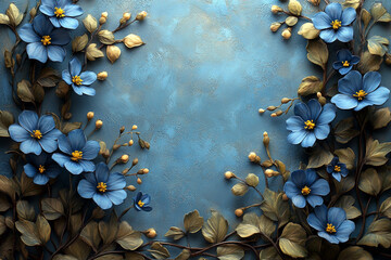 Blue Flowers and Branches on a Textured Background