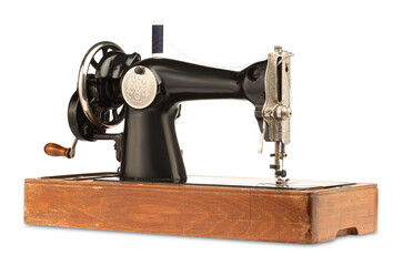 One vintage sewing machine isolated on white