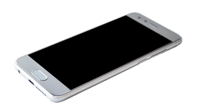 Black display mobile phone transparent background.