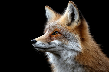 Red Fox Profile Against Black Background