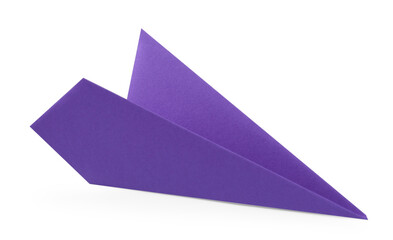 One handmade purple paper plane isolated on white