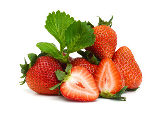 Fresh red ripe strawberry isolated on white, macro image