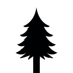Obraz premium Black Silhouette of a Christmas Pine Tree on a White Background. Flat Design, Vector.