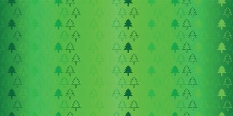 Green Seamless Pattern of Christmas Trees Icons with Gradient Tones and Minimalist Design.