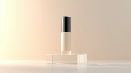 Sleek Beauty Product Displayed on a Transparent Stand Against a Soft Pastel Background, Creating a Minimalist Aesthetic