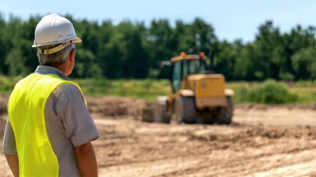 A construction manager directs Operations on a job site, showcasing teamwork and leadership in heavy machinery use.