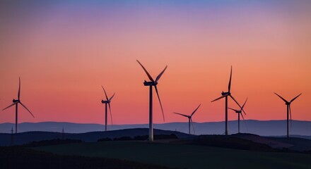 Serene sunset wind farm landscape