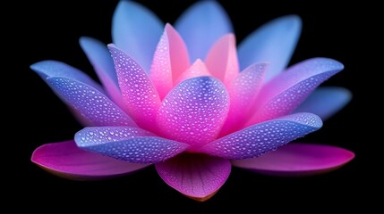 Fototapeta premium Beautiful blue and purple flower with water drops on a dark background, Abstract natural spring floral background