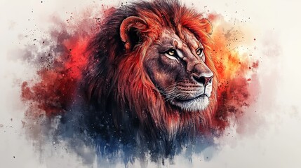 Naklejka premium watercolor portrait of a lion on a jesus shadow digital painting