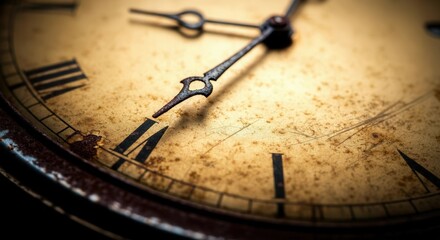 Vintage clock face close-up with aged textures
