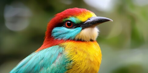 Obraz premium A vibrant burst of color! This bird's plumage showcases nature's artistry. Its striking hues and intricate details are captivating.