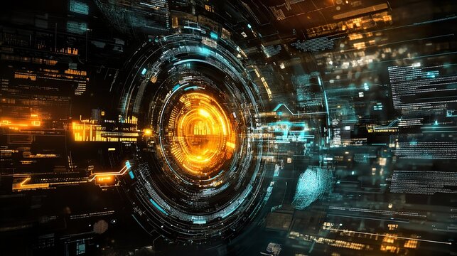 Futuristic digital data stream visualization for describing technological processes