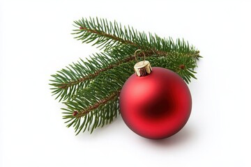 Red christmas baubles an pine isolated on white background 
