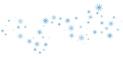 Snowflakes. Snow, snowfall. Falling scattered blue snowflakes on a white background.