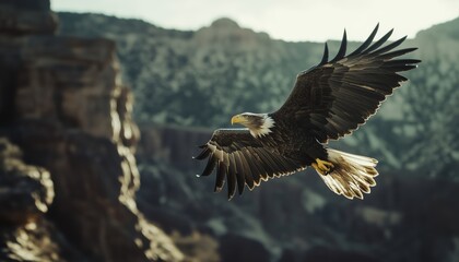 Fototapeta premium Majestic Eagle Soars Above The Grand Canyon In The United States Of America, Showcasing Its Breathtaking Beauty And Grandeur.