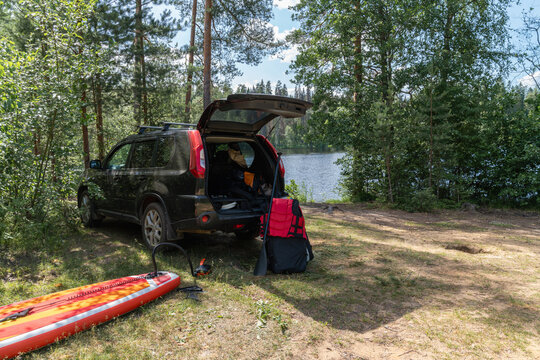 Car Camping by a Forest Lake