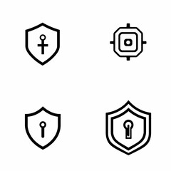 Set of shields lock icons black and white vector illustration 