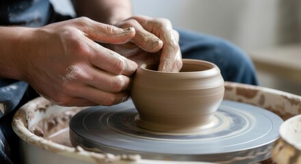 Skilled artisan crafting pottery on wheel with precision care