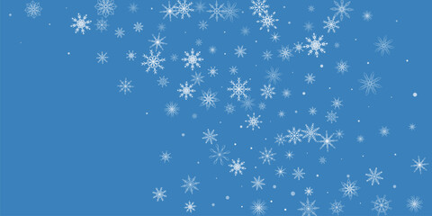 Snowflakes. Snow, snowfall. Falling scattered white snowflakes on a blue background.