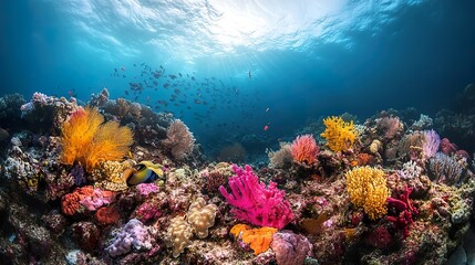 Obraz premium Colorful coral reef underwater with diverse marine life