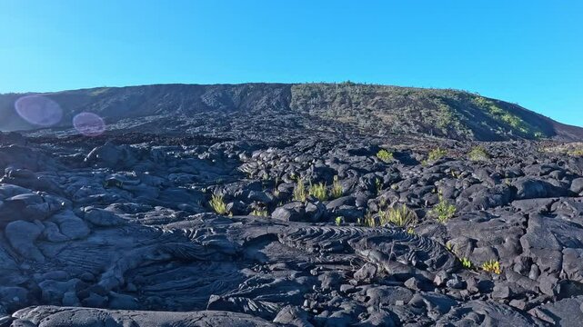 Hiking on Lava Flows Along Chain of Craters Road, Hawaii Volcanoes National Park in 4K. 