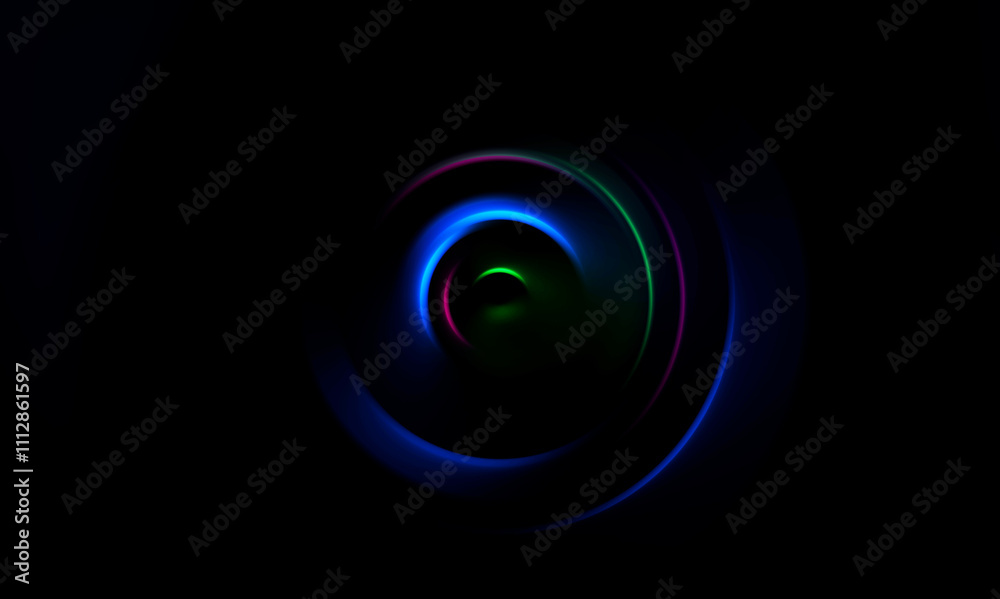 Poster dark abstract background with neon lines and shapes.