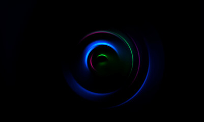 Dark abstract background with neon lines and shapes.