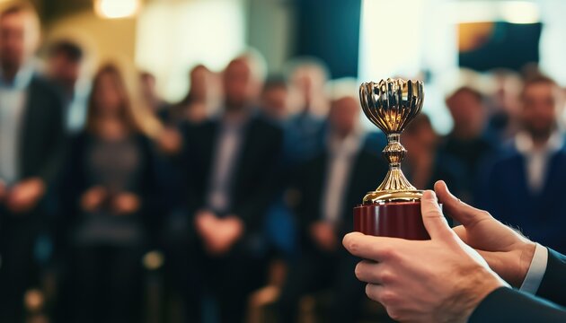 Award Ceremony Celebrating Young Business Team'S Success At Best Business Project Competition. Entrepreneurship And Business Excellence Recognized In Audience.