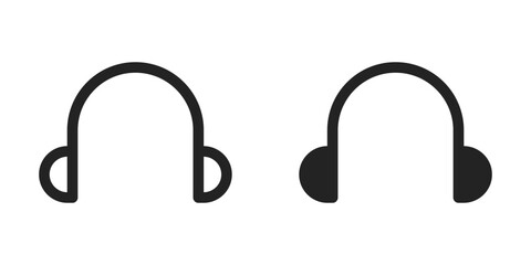 Headset earphones isolated black illustrations for User Interface about music. Vector icons in flat style