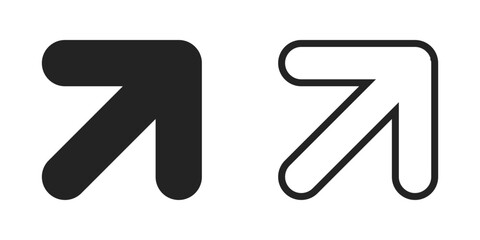 Filled and outlined versions of share right up more arrow corner button. Vector icons in flat style.