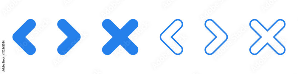 Wall mural navigation arrows and cross outlined and filled versions buttons for your ui. vector icons in flat s